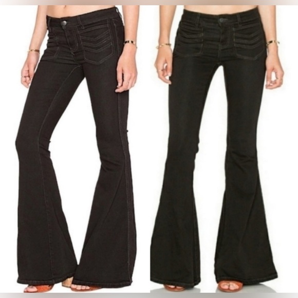Free People Denim - Free People Black Flare Jeans 27 High Rise Bell Bottom Stretch Denim